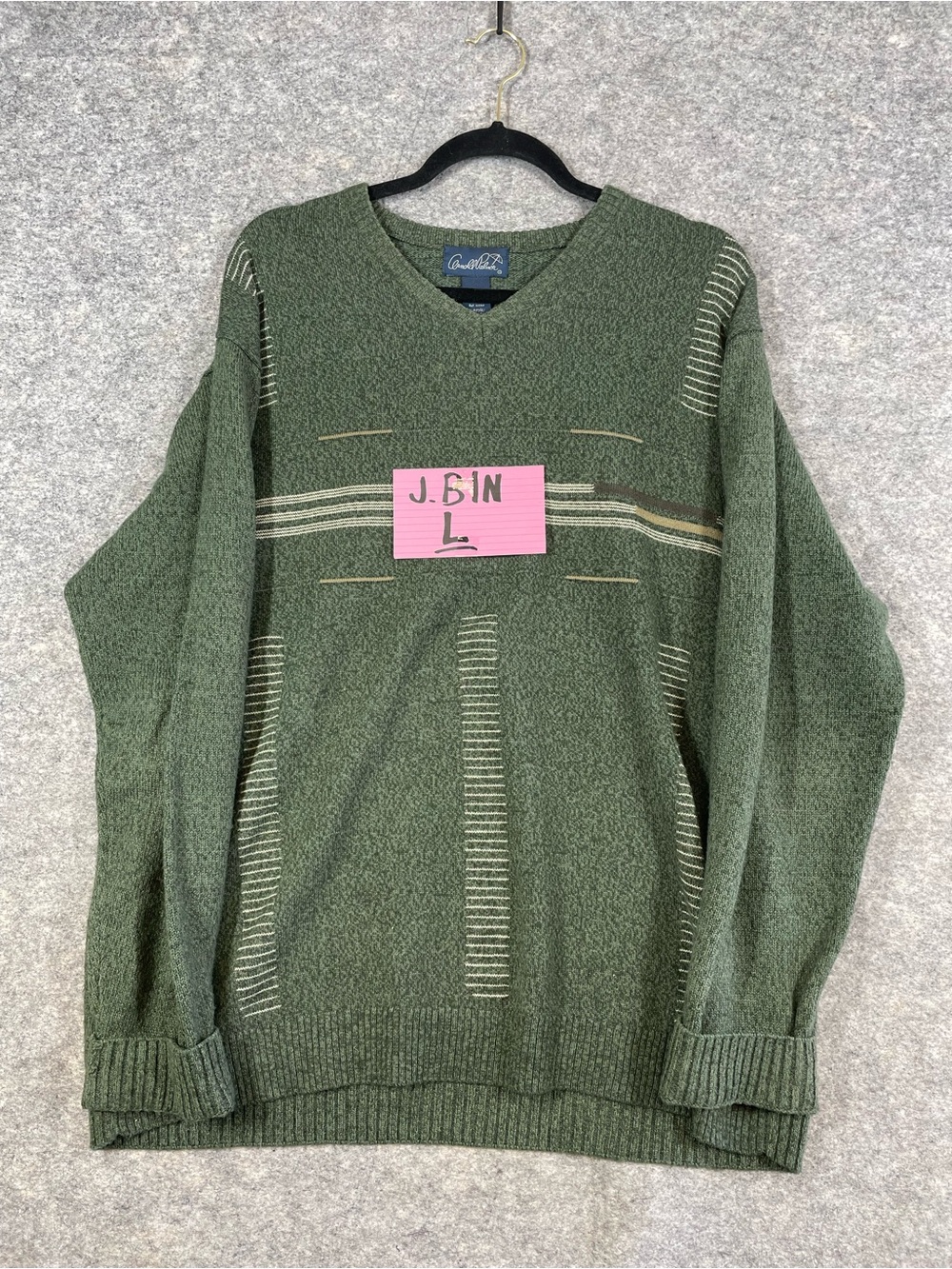 Vintage Arnold Palmer Wool Blend Golf Sweater Green Large V Neck Grandpa Core - Picture 14 of 14